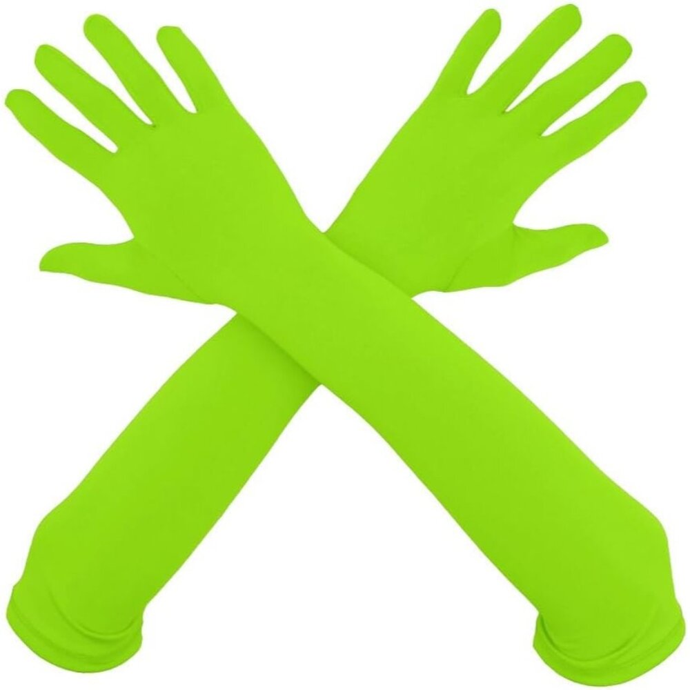 Women's Satin Light Green Gloves Elbow Length Full Finger Stretchy Party Costume